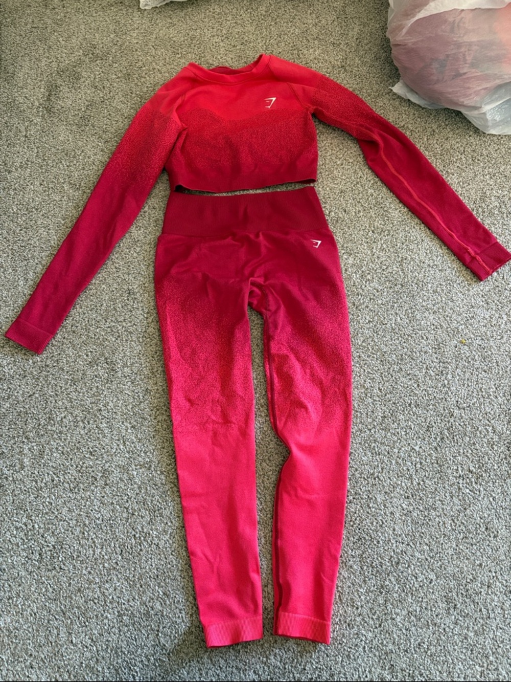 Gymshark Bright Red Seamless Long Sleeve Crop Top & High-Waist Leggings